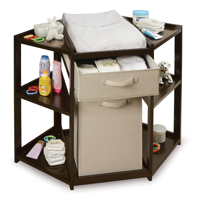 Badger Basket Diaper Corner Baby Changing Table with Hamper and Basket